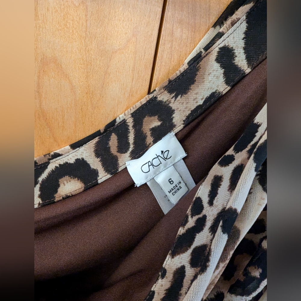 Cache Leopard Print One Shoulder Dress Size 6 - image 6